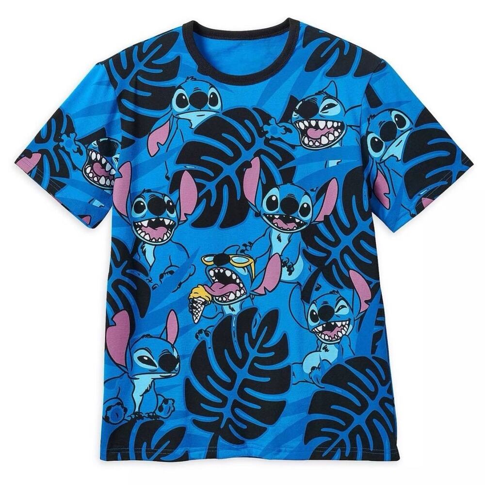 Disney Park Exclusive Stitch Day All Over Print Short Sleeve T Shirt Blue Medium
